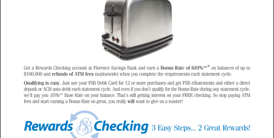 FSB Ad: A checking account so generous, you'll want to give us a toaster!